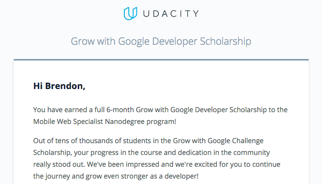 Udacity Google Mobile Web Specialist scholarship email